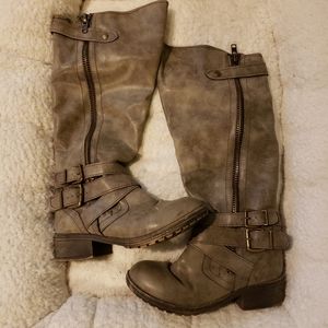 Tan/Grey knee high boots